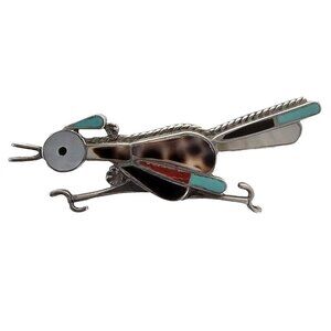 ZUNI Artist IE Sterling Stone Inlay Vintage Roadrunner Pin Brooch Pendant Marked